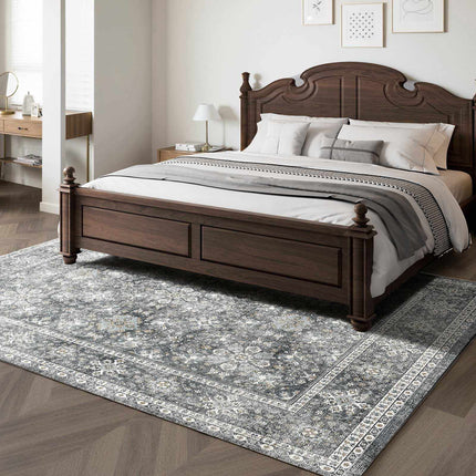 8x10 Washable Vintage Area Rug, Non-Slip, Gray