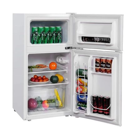 90L Compact Fridge with Freezer, Dual Doors, White