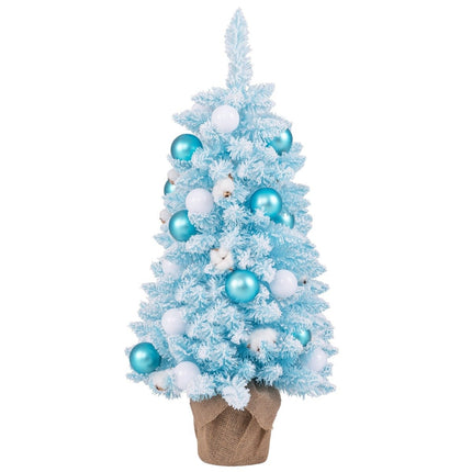 90cm Mini Künstlicher Weihnachtsbaum mit Schnee &amp; Zementsockel Christbaum Chirstbaum Blau