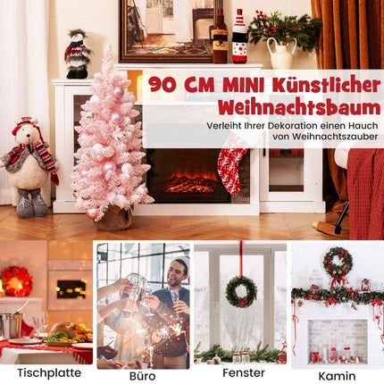 90cm Mini Artificial Christmas Tree with Snow &amp; Cement base Christmas tree Chirstbaum pink