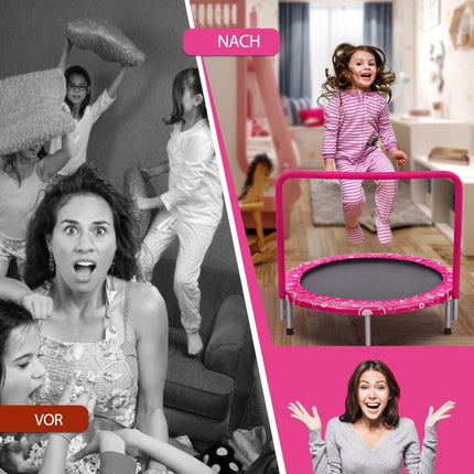92cm Kindertrampolin, Minitrampolin mit Haltegriff, Faltbares Trampolin, Belastbar bis 150kg, Pink + Schwarz