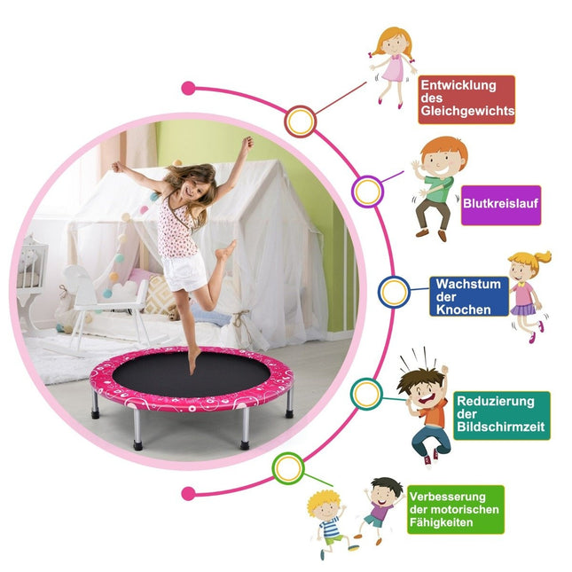 92cm Kindertrampolin, Minitrampolin mit Haltegriff, Faltbares Trampolin, Belastbar bis 150kg, Pink + Schwarz