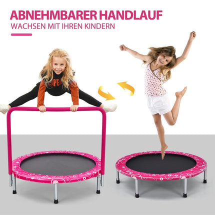 92cm Kindertrampolin, Minitrampolin mit Haltegriff, Faltbares Trampolin, Belastbar bis 150kg, Pink + Schwarz