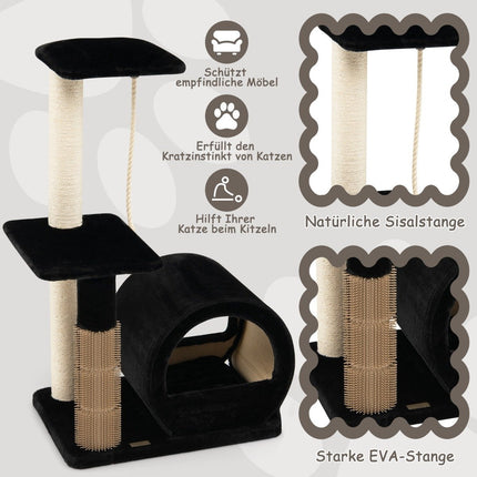 92 cm scratching post with cave & scratching board & grooming brush & ball & plush seat black