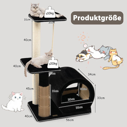 92 cm scratching post with cave & scratching board & grooming brush & ball & plush seat black