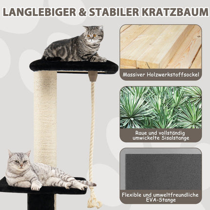 92 cm scratching post with cave & scratching board & grooming brush & ball & plush seat black