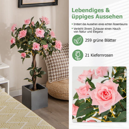 93 cm Rosenbaum mit 21 Kiefernrosen &amp; Naturstamm Kunstbaum mit Blüten