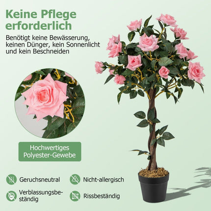 93 cm Rosenbaum mit 21 Kiefernrosen &amp; Naturstamm Kunstbaum mit Blüten