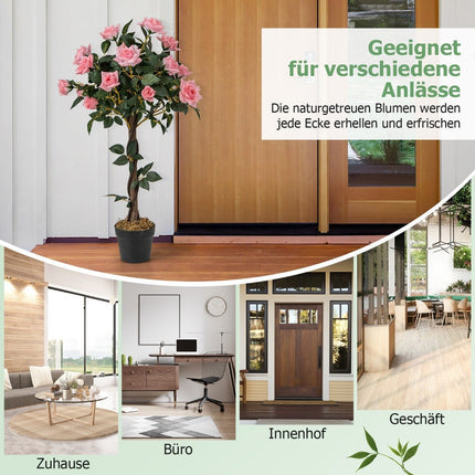 93 cm Rosenbaum mit 21 Kiefernrosen &amp; Naturstamm Kunstbaum mit Blüten
