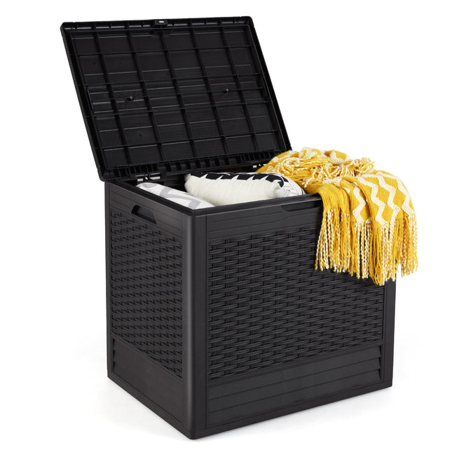 96L Outdoor-Aufbewahrungsbox, abschließbarer Deckel, Rattan-Muster