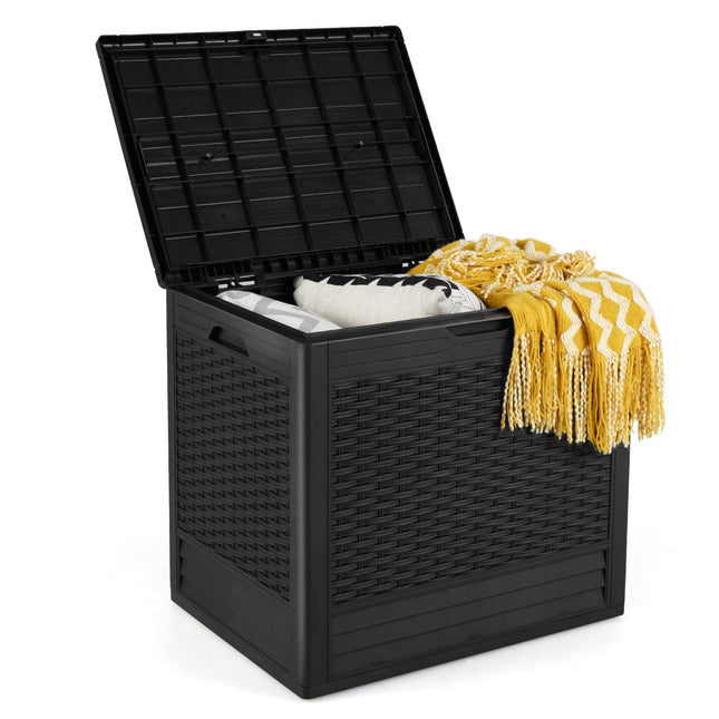 96L Outdoor-Aufbewahrungsbox, abschließbarer Deckel, Rattan-Muster