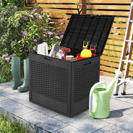 96L Outdoor-Aufbewahrungsbox, abschließbarer Deckel, Rattan-Muster