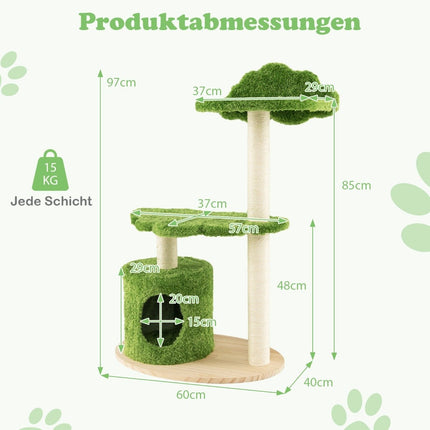 97 cm cat tree with fully wrapped sisal scratching posts and padded top perch