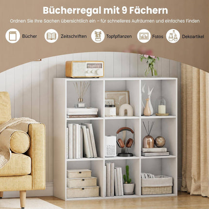 9-Cube White Wooden Bookshelf with Anti-Tipping Kit