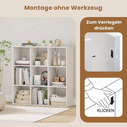 9-Cube White Wooden Bookshelf with Anti-Tipping Kit