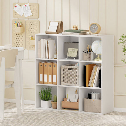 9-Cube White Wooden Bookshelf with Anti-Tipping Kit