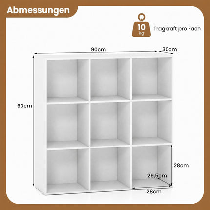 9-Cube White Wooden Bookshelf with Anti-Tipping Kit
