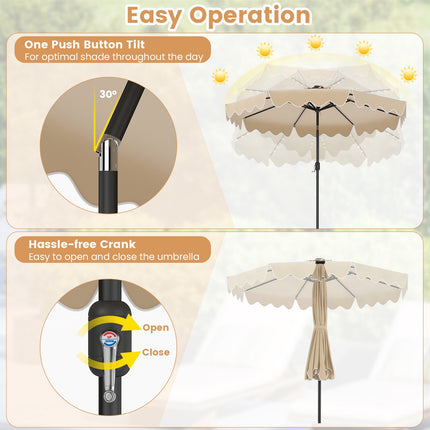 9 Ft Solar Patio Umbrella with LED Lights, Beige