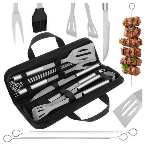 9-teiliges Edelstahl Grillbesteck-Set mit Tasche