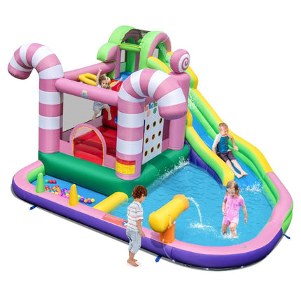 9-in-1-Wasserpark mit Süßigkeitenthema, Rutsche, Wasserpistole und Tic-Tac-Toe-Spiel