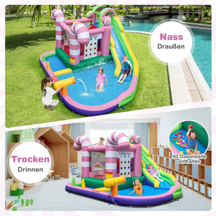 9-in-1-Wasserpark mit Süßigkeitenthema, Rutsche, Wasserpistole und Tic-Tac-Toe-Spiel