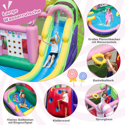 9-in-1-Wasserpark mit Süßigkeitenthema, Rutsche, Wasserpistole und Tic-Tac-Toe-Spiel