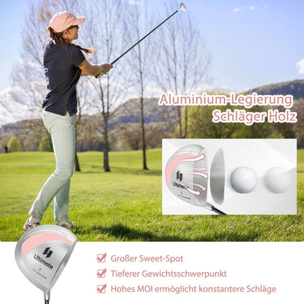 9-teiliges Golfschläger-Komplettset für Rechtshänderinnen mit Schlägerkopfhüllen