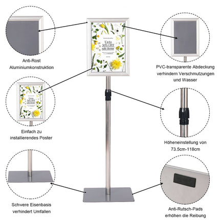 A4 Adjustable Display Stand, 2-Pack, Silver Metal Frame