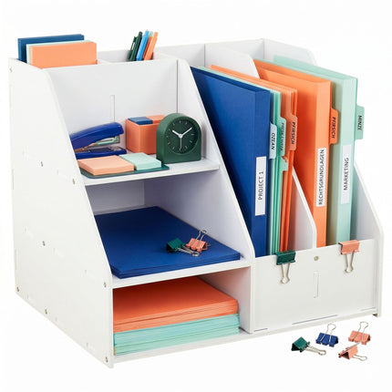 A4 Schreibtisch-Organizer mit Fächern – Weißes MDF