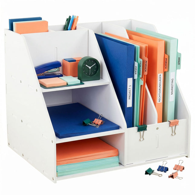 A4 Schreibtisch-Organizer mit Fächern – Weißes MDF