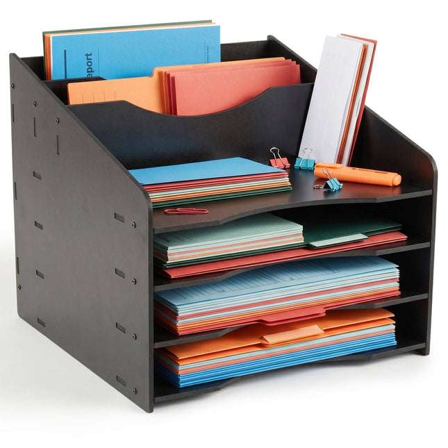 A4 Dokumentensortierer, 6 Fächer, MDF, Schwarz