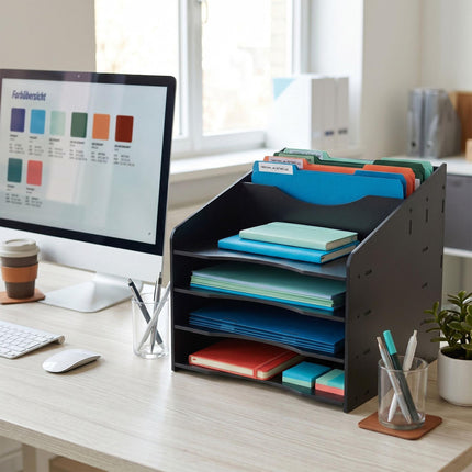 A4 Document Sorter, 6 Compartments, MDF, Black