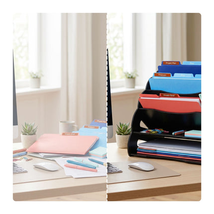 A4 MDF Desk Organiser, 5 Compartments - Black