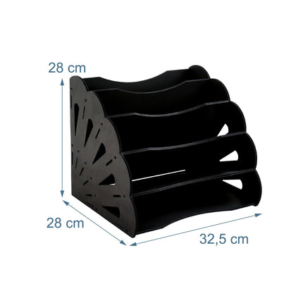 A4 MDF Desk Organiser, 5 Compartments - Black