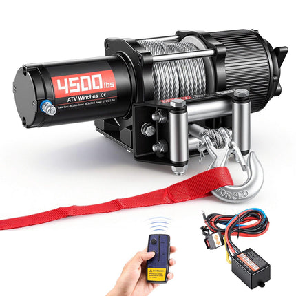 ATV/UTV Electric Winch, 12V 4500 lb, Steel Rope, Remote