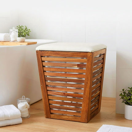 Acacia Laundry Hamper with Seat, 50L Capacity