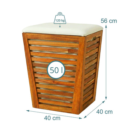 Acacia Laundry Hamper with Seat, 50L Capacity