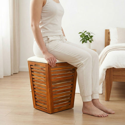 Acacia Laundry Hamper with Seat, 50L Capacity