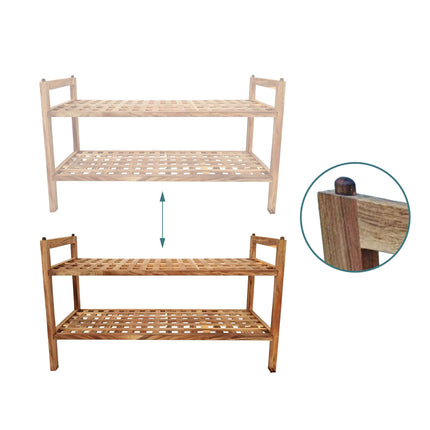 Acacia Shoe Rack, 2 Shelves, Stackable Storage