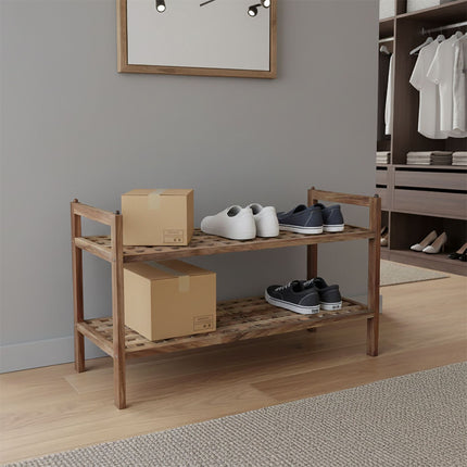 Acacia Shoe Rack, 2 Shelves, Stackable Storage