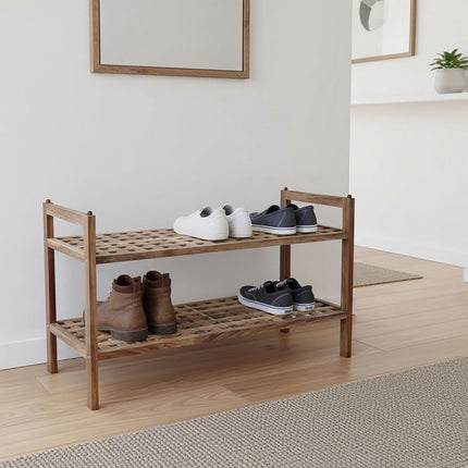 Acacia Shoe Rack, 2 Shelves, Stackable Storage