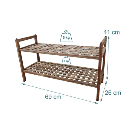 Acacia Shoe Rack, 2 Shelves, Stackable Storage