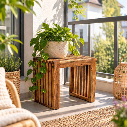 Acacia Wood Bench, Backless Slatted Design, Size XL – 90 cm Wide, Up to 250 kg