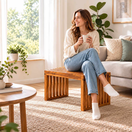 Acacia Wood Bench, Backless Slatted Design, Size XL – 90 cm Wide, Up to 250 kg