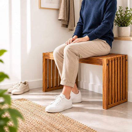 Acacia Wood Bench, Backless Slatted Design, Size XL – 90 cm Wide, Up to 250 kg