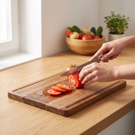 Acacia Wood Chopping Board Set with Stand, 3-Piece