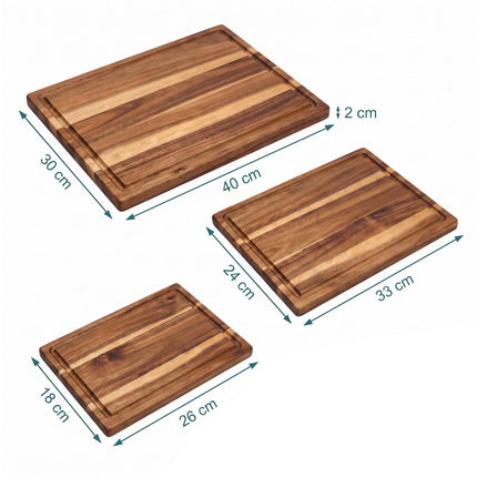 Acacia Wood Chopping Board Set with Stand, 3-Piece