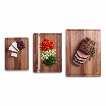 Acacia Wood Chopping Board Set with Stand, 3-Piece
