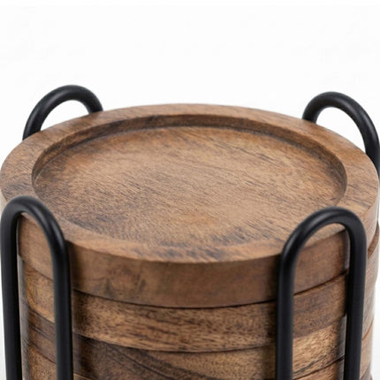 Untersetzer-Set aus Akazienholz mit Halter – 6-teilig