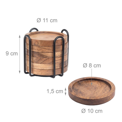 Untersetzer-Set aus Akazienholz mit Halter – 6-teilig